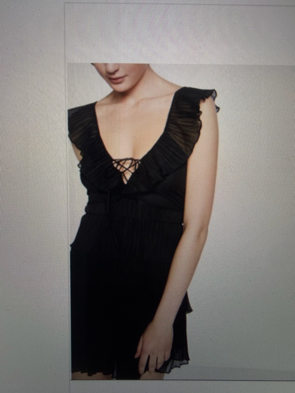 Express Black Ruffled V-Neck Mini Dress with Lace-Up Detail
